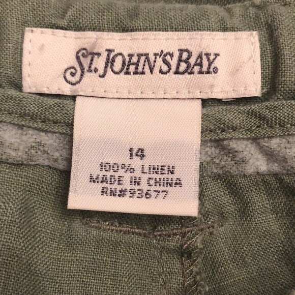 ST JOHN'S BAY SIZE 14 OLIVE ARMY GREEN LINEN WIDE LEG CROPPED DRAWSTRING PANTS - Picture 7 of 7